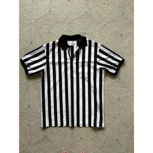 Majestic Zipper Polyester Polo - Referee Stripes - Vintage -‎ XL - Black/White